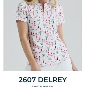 Bermuda Sands Short Sleeve Flamingo Print Tee - White/Pink
